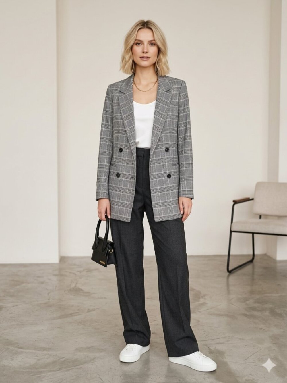 H&M white/black plaid blazer – US 8